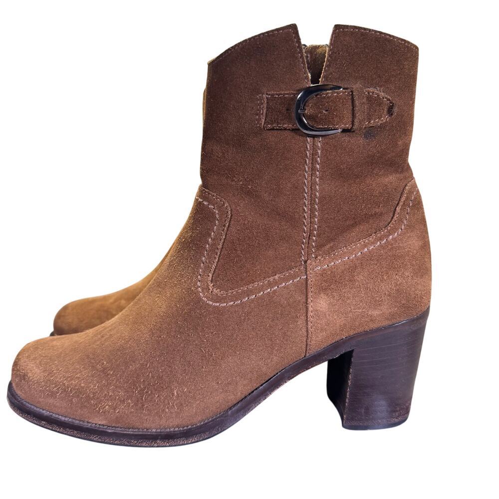 La‎ Canadienne Brown Suede Zip-Up Heeled Ankle Booties Women's Size 8.5 US